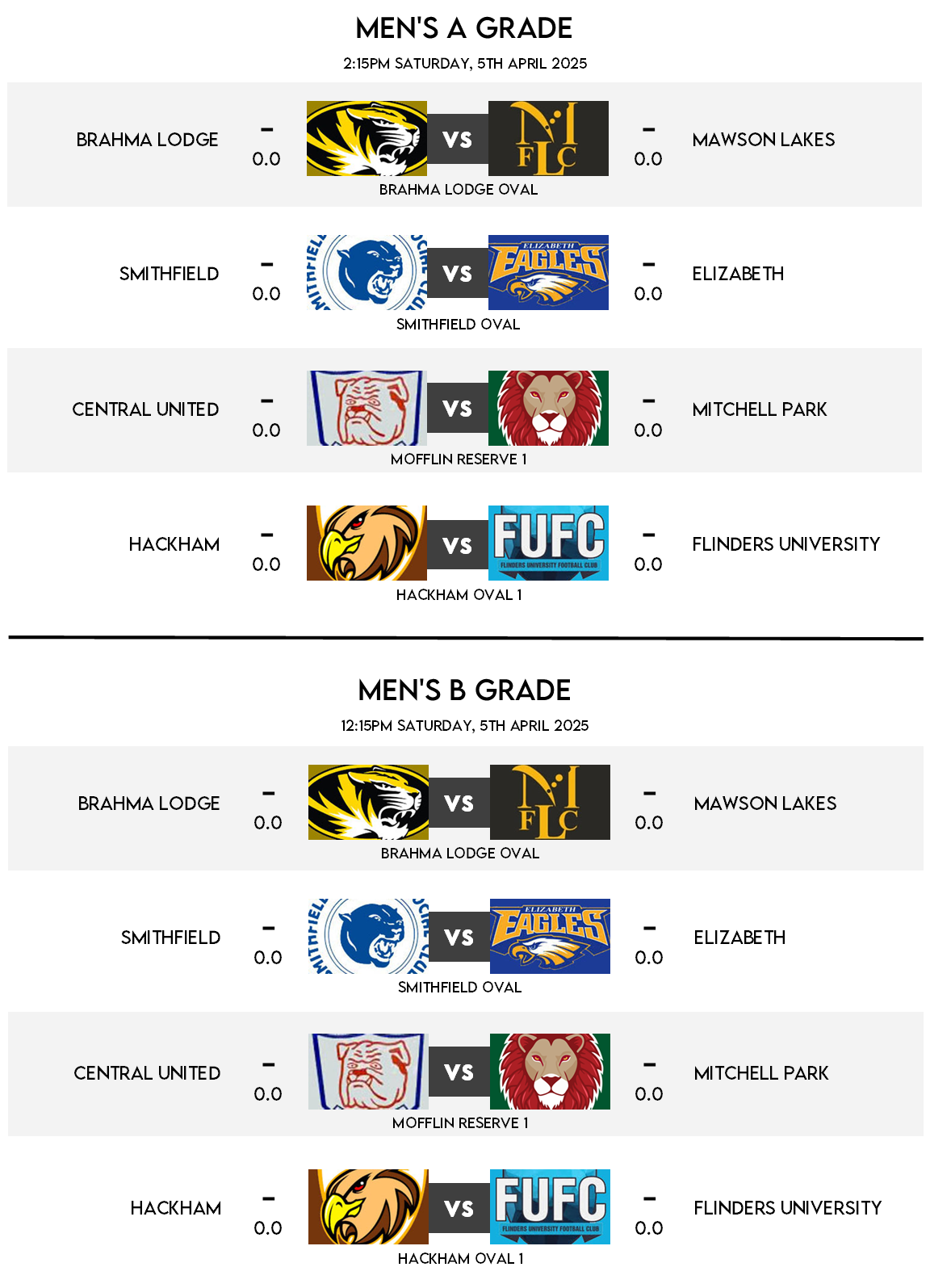 Fixtures - Round 1